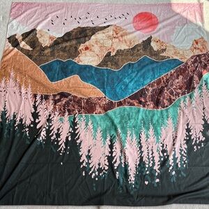 Scenic Mountain with Pink Sun Pareo Beach Wrap Coverup